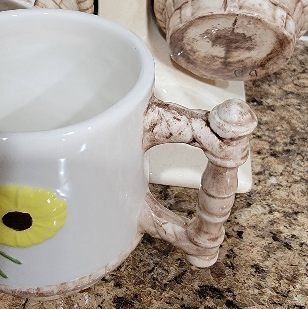 Vintage Daisy Coffee Cup Mug Tree Set Of 6 Home Kitchen Decor Accent - Picture 10 of 16
